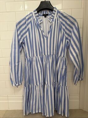 JCrew Blue and White Striped Tiered Shirt Dress M